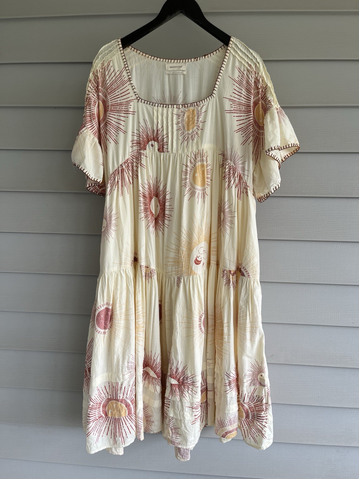 Urban Outfitters Boho Sun Moon Eclipse Dress Tiered Midi Lined Women Sz SM 43″