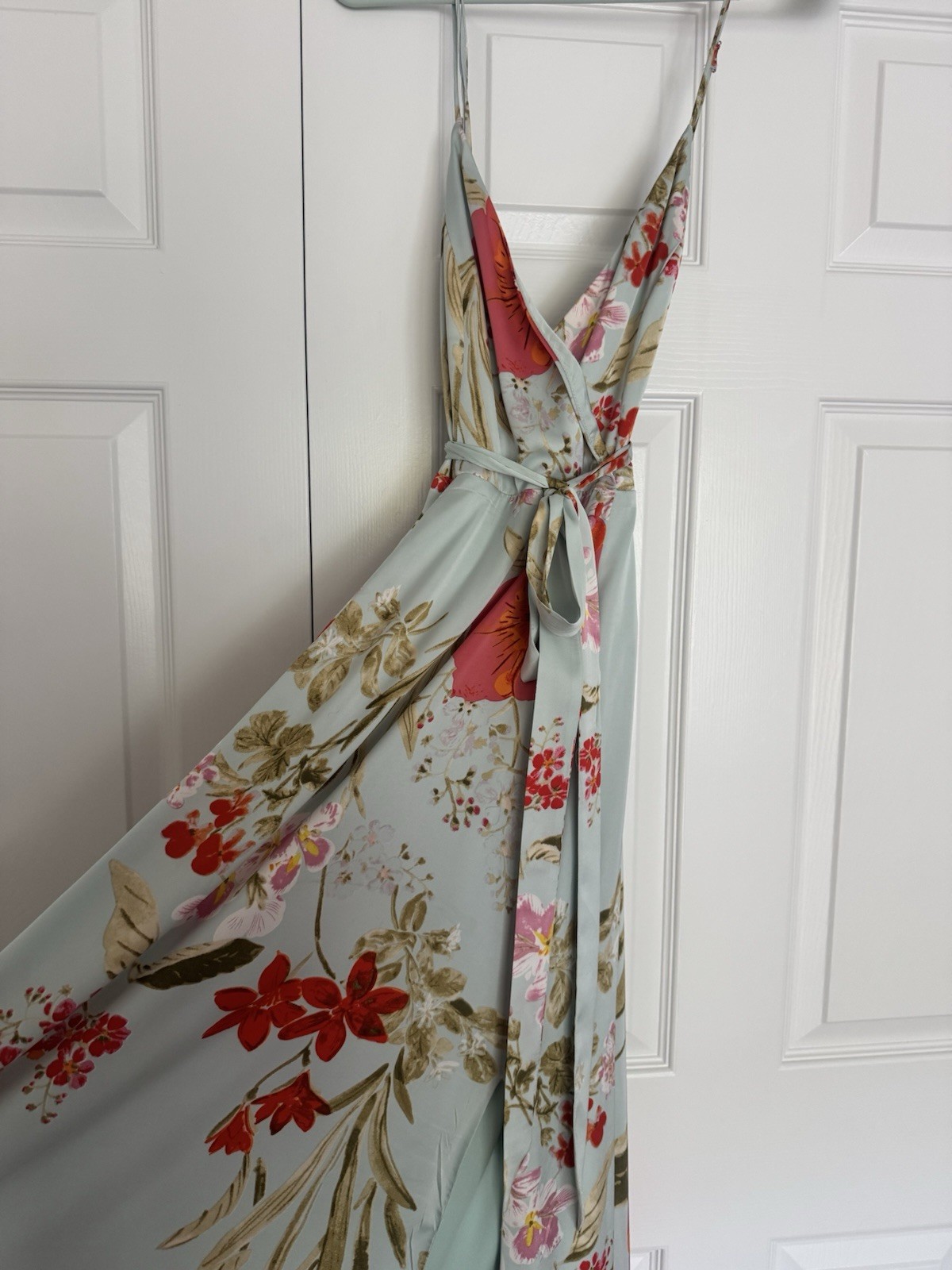 Lulus Floral Satin Wrap Maxi Dress V-Neck Strappy Adjustable M Zip