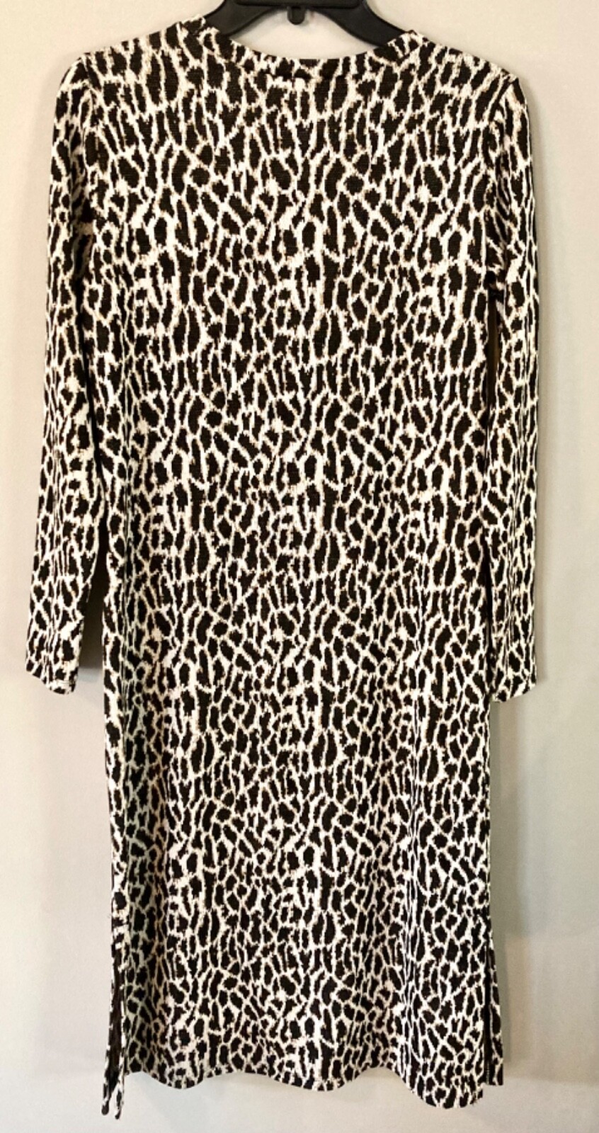WOMENS LOFT BLACK BROWN WHITE ANIMAL PRINT LONG SLEEVE SWEATER DRESS SIZE S NWT!