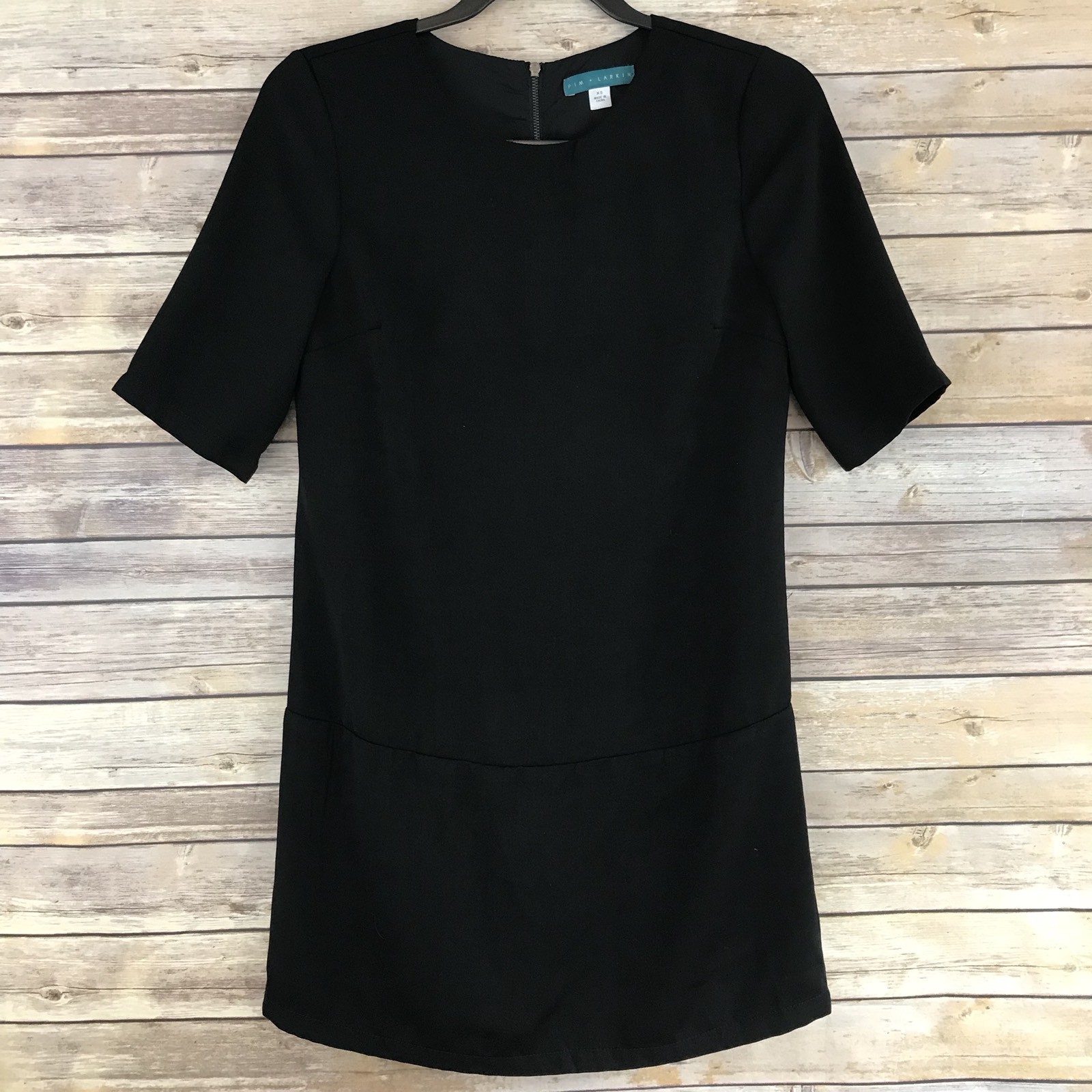 Pim + Larkin Dress Womens XS Black Short Sleeve Shift Crew Neck Back Zipper