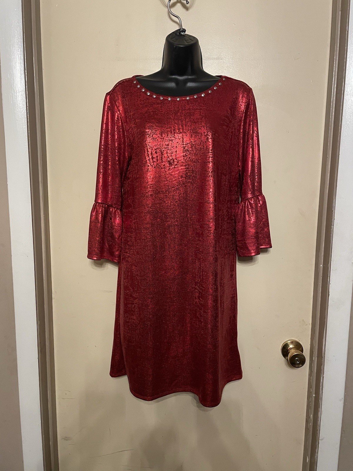 Ruby Red Size Small Red Dress PTP 18 33 L 96% Polyester Knee Length Long Sleeve