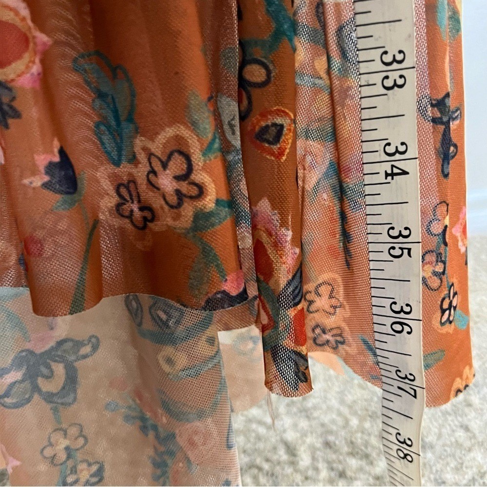 Canyon Retreat Mesh Cottagecore Modest Flutter Sleeve Dress Copper XL Floral