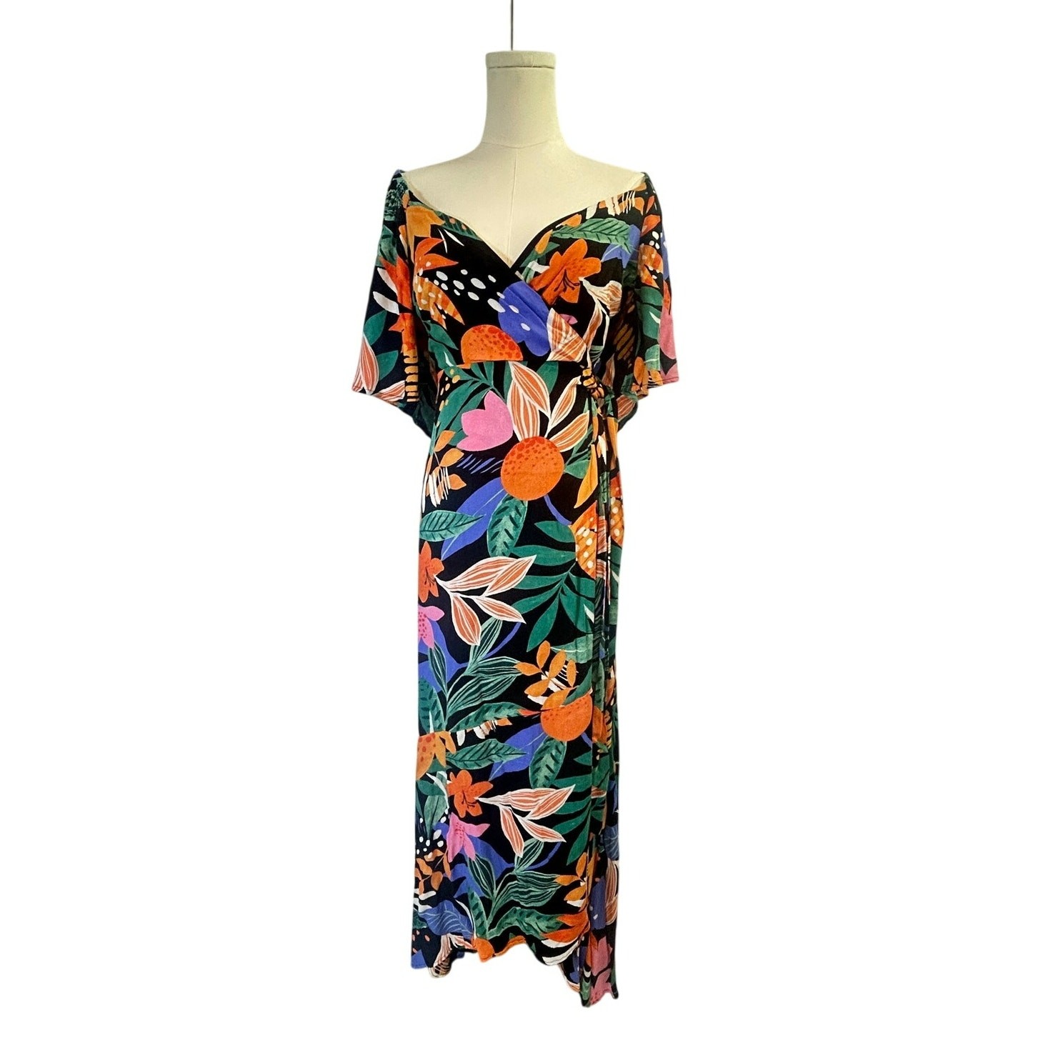 Fore x L’Abeye Boutique Tropical Citrus Rayon Wrap Maxi Dress S NWT Resort