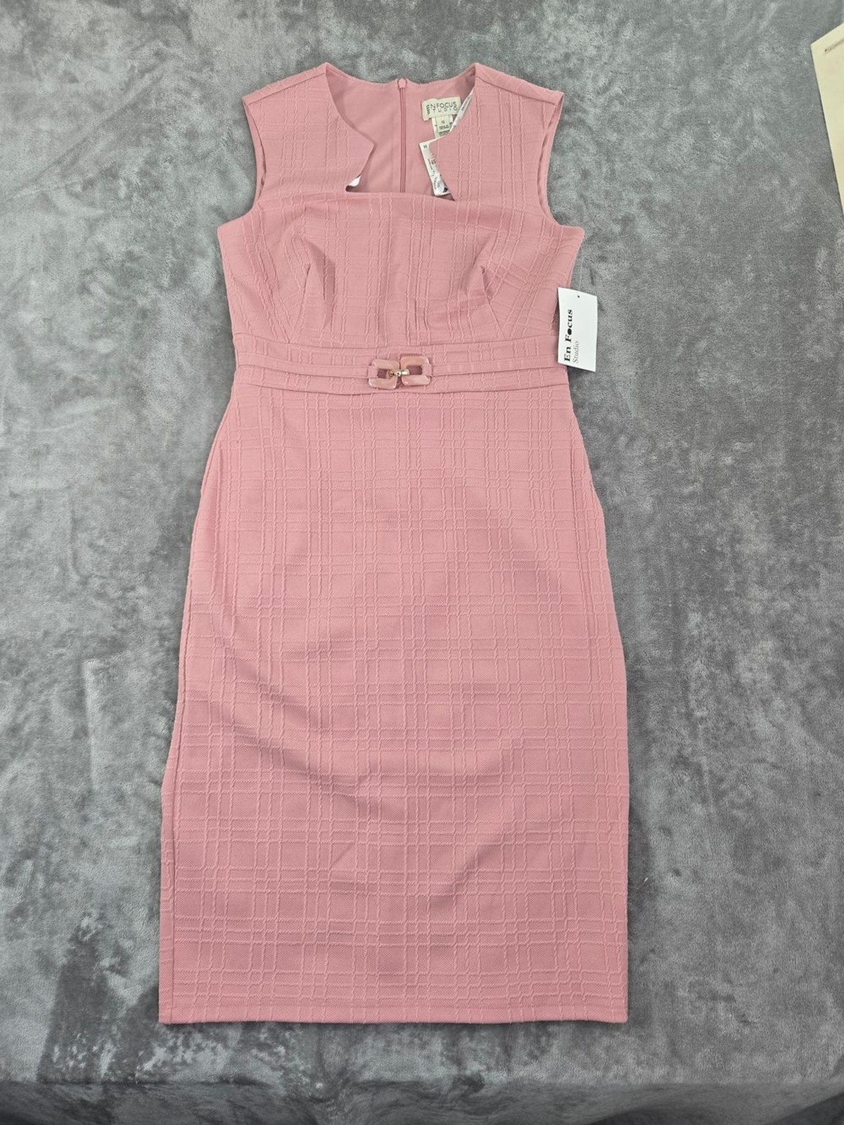Enfocus Studio Rose Pink Textured Midi Sheath Dress with Belt