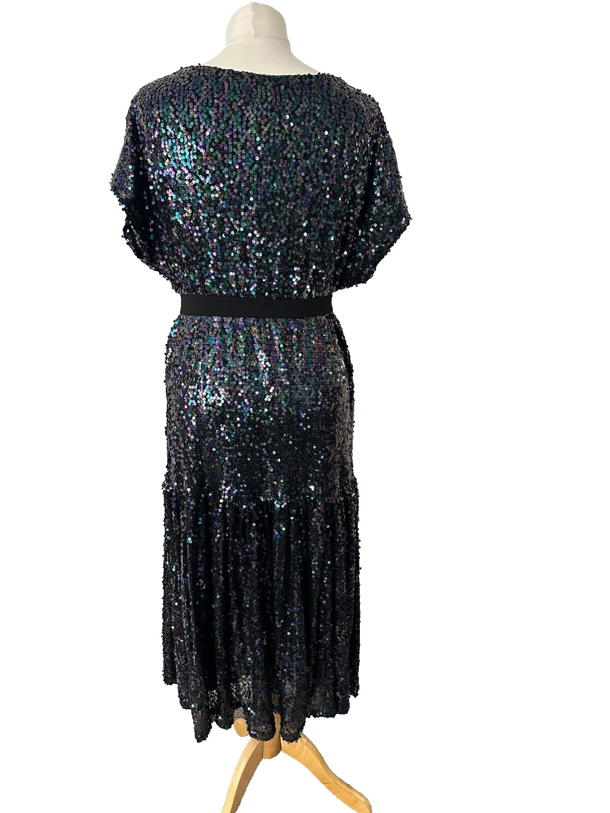 Wolf & Badger Meem Label Drop Waist Sequin Evening Party Midi Kate Dress M UK 14