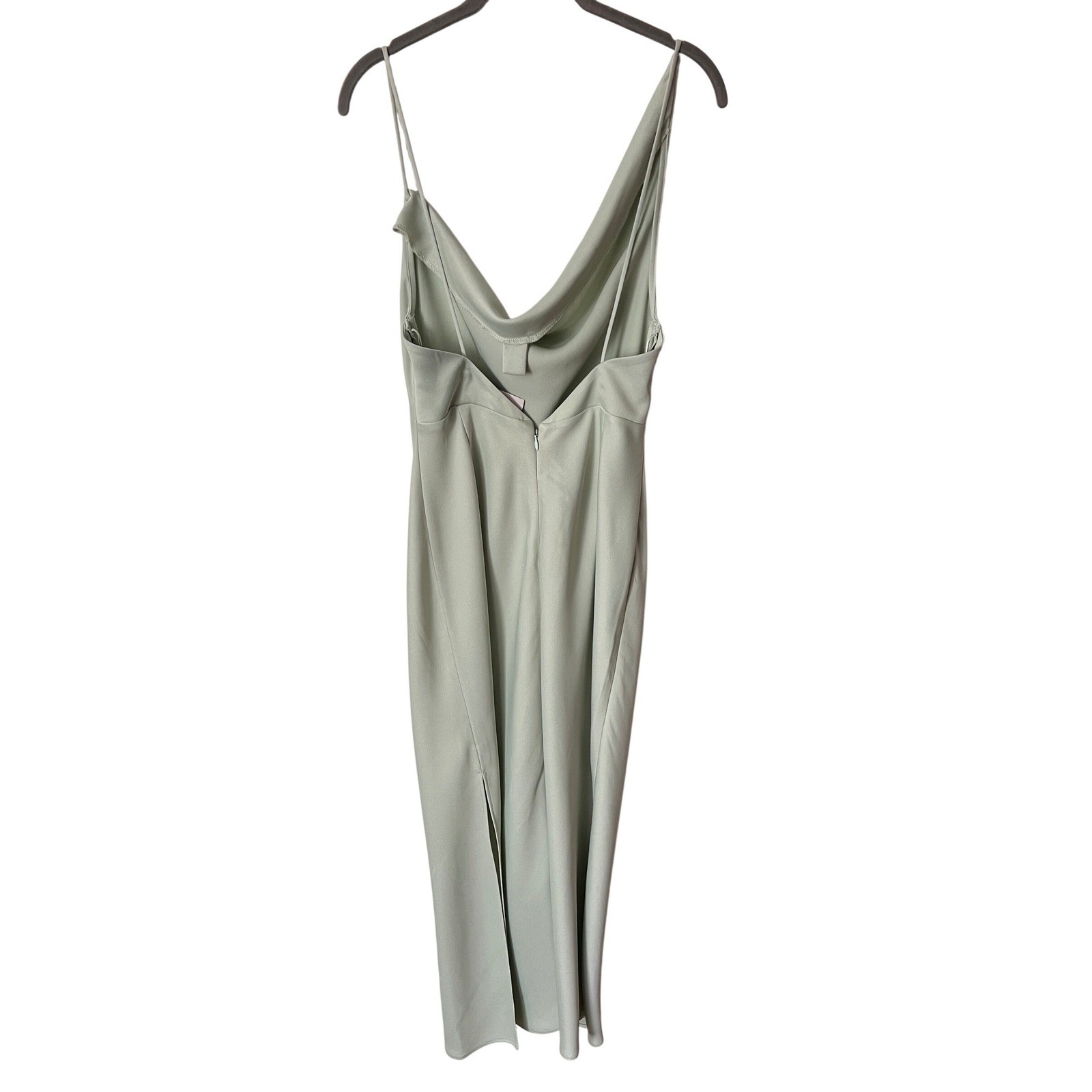 BHLDN August Satin Charmeuse Midi Dress Mint Green Size 4 Cowl Neck Sleeveless