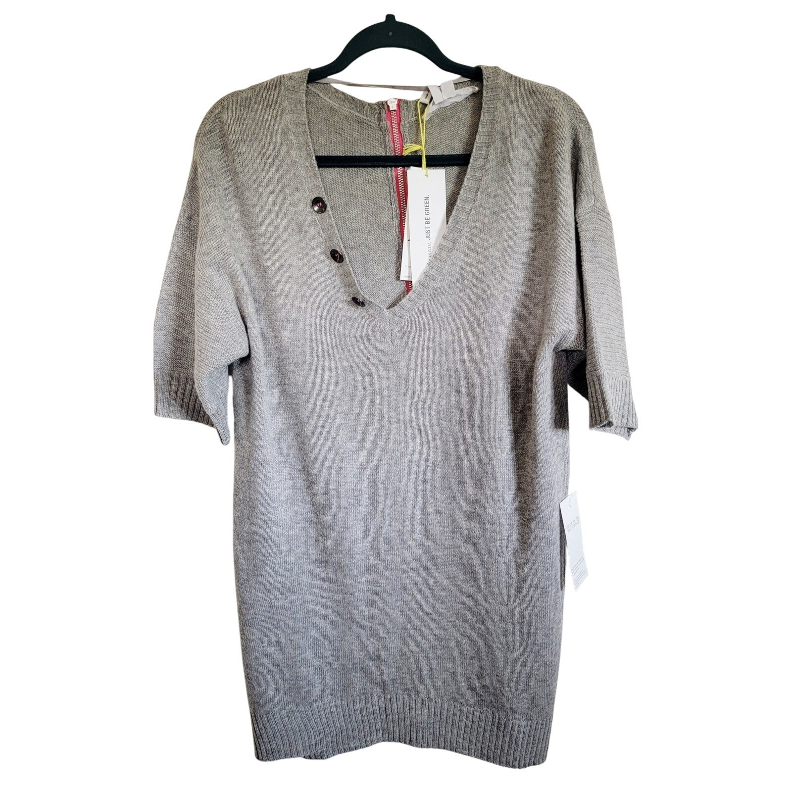 BCBGeneration S Heather Grey V-Neck Sweater Dress Drape Cozy Small NWT RV $98