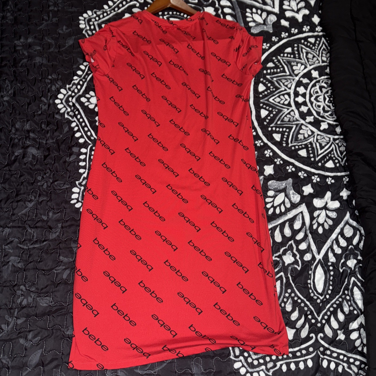 BEBE Red Logo Dress Mesh Size Large NWOT