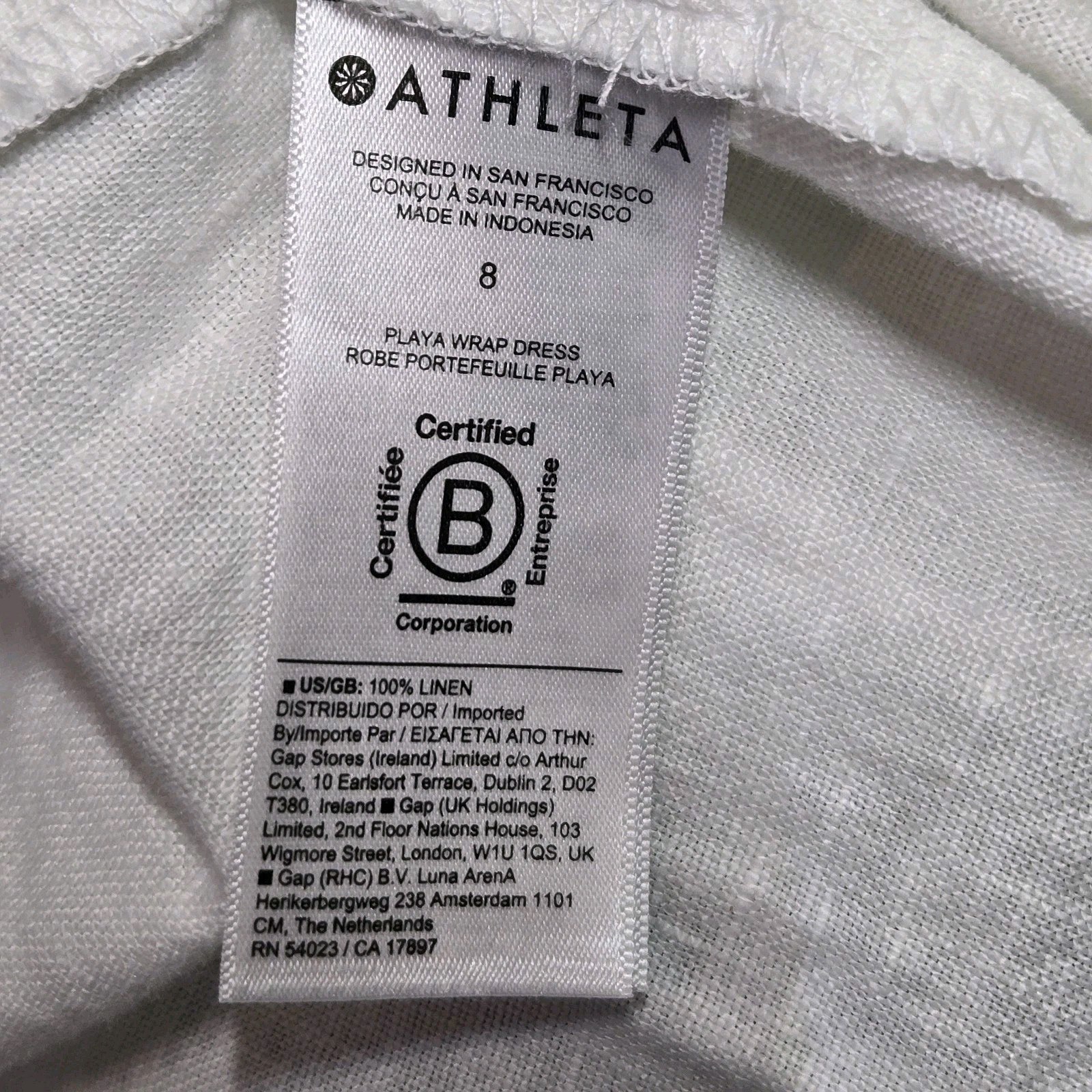 Athleta 100% Linen Dress 8 Playa Wrap Snow White Sustainable Beach Resort Wear