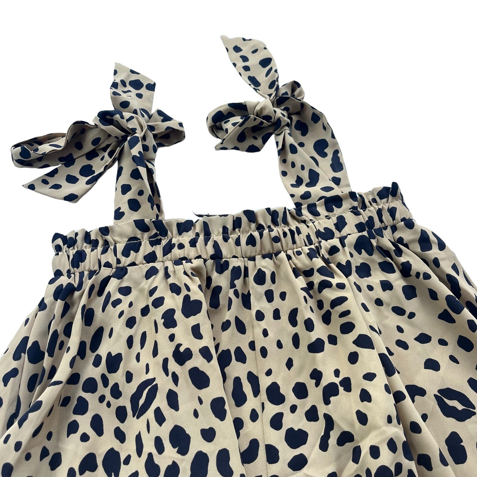 Reverse Womens Medium Tan Navy Cheetah Print Polyester Tent Tie Tank Flowy Dress