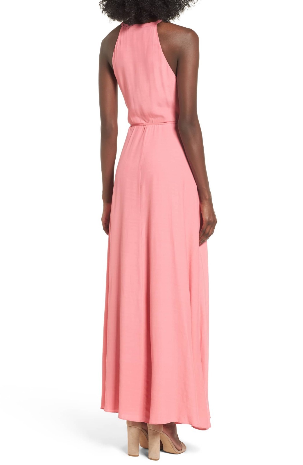 PRIVACY PLEASE Pink True Wrap Halter Tie Neck Hi-Slit Maxi Dress S 4/6 Nordstrom