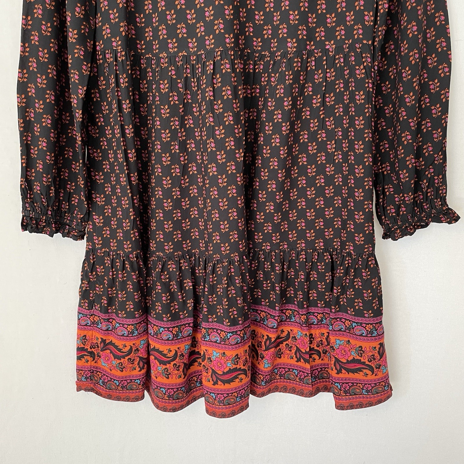 Beachlunchlounge Size Medium Long Sleeve Ruffle Hem Peasant Style Dress