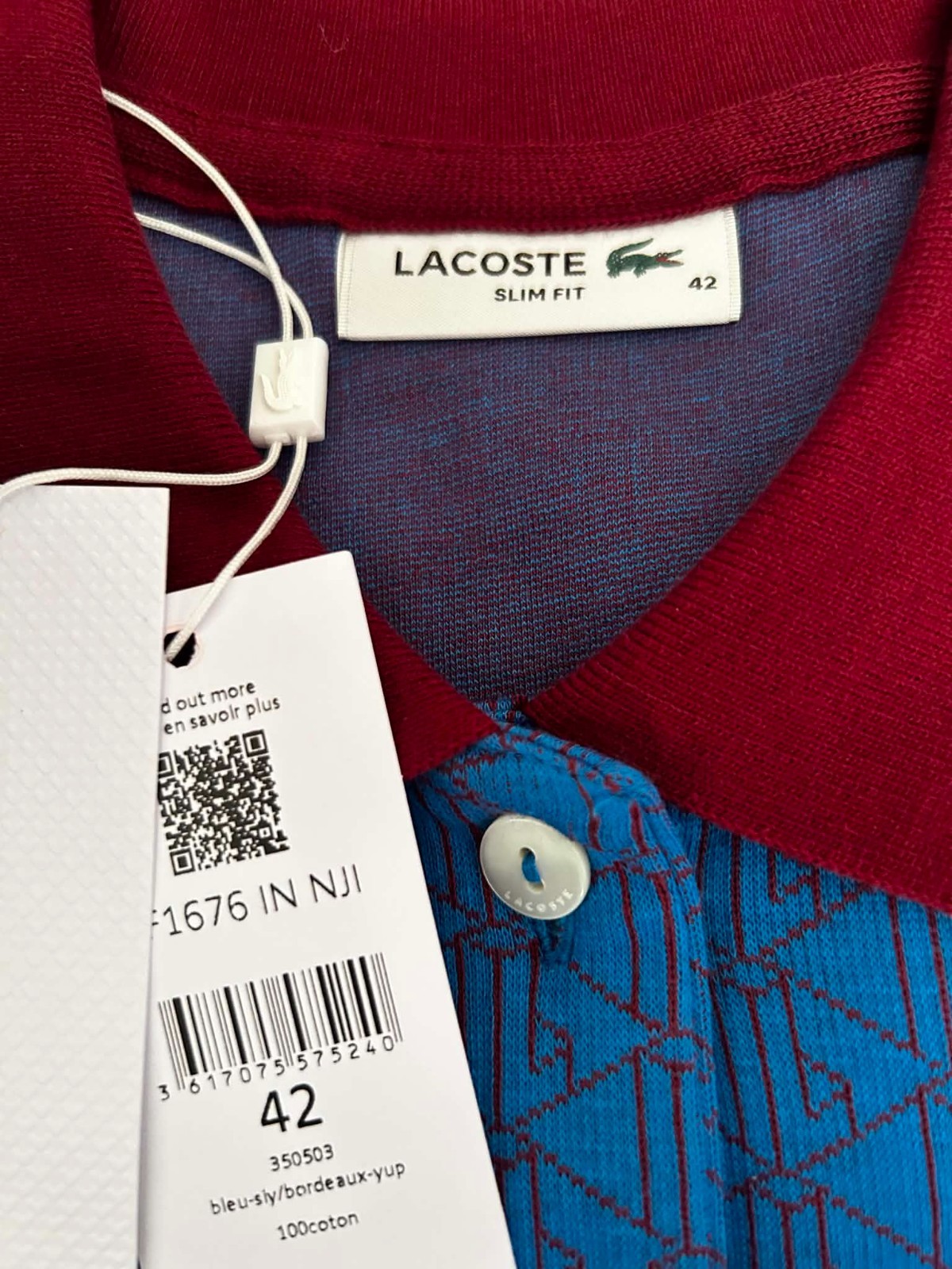 LACOSTE MONOGRAM JACQUARD POLO DRESS EF1676 NJI NEW WITH TAGS