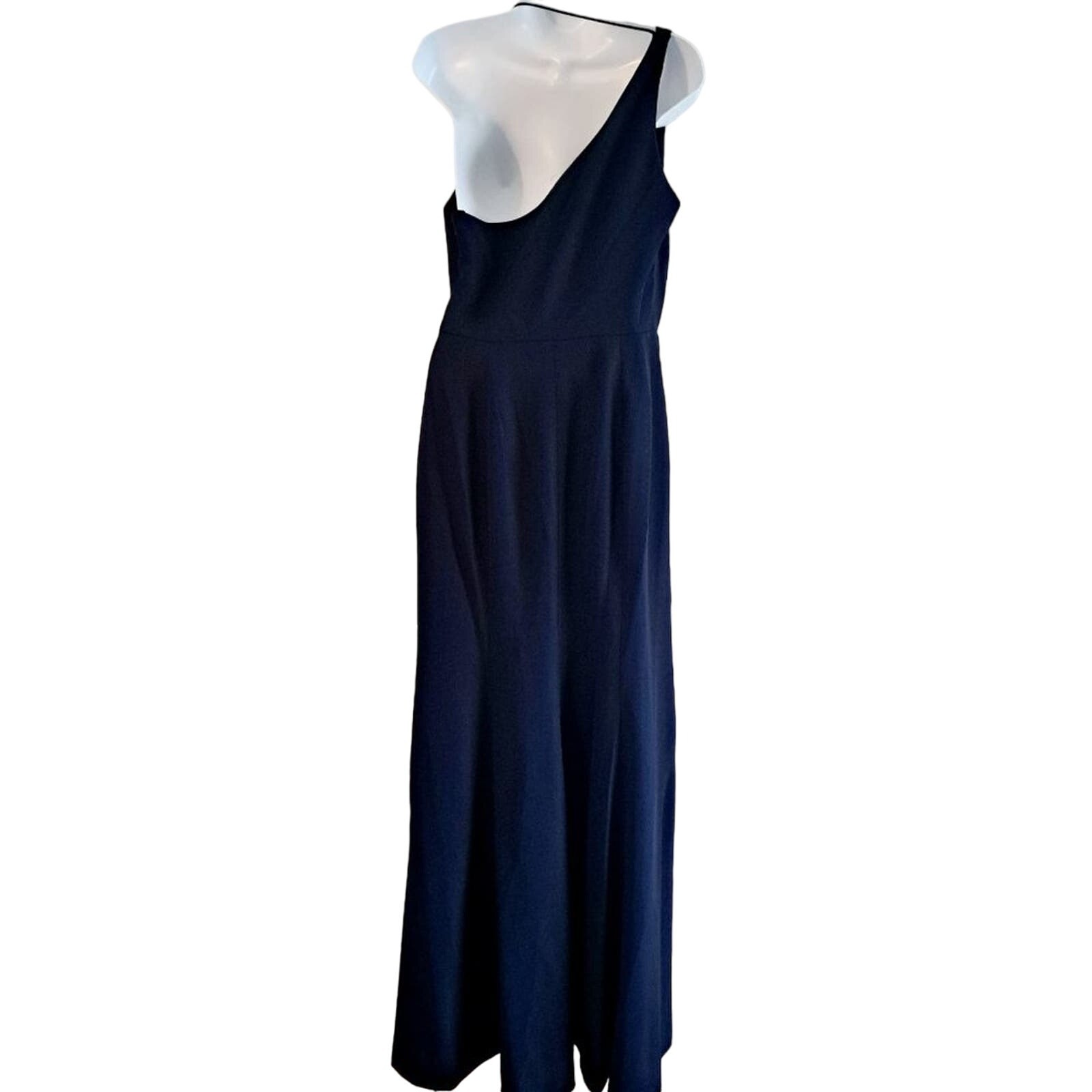 After Six Full Length One Shoulder Cowl Neck Crepe Dress