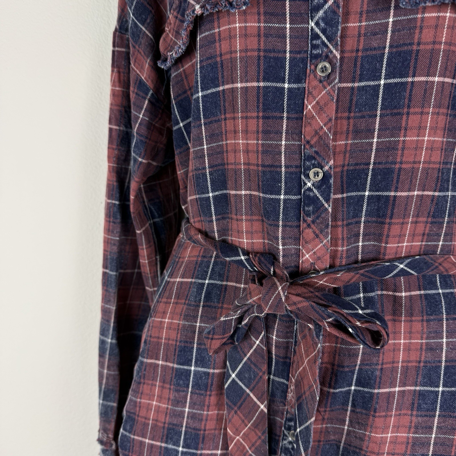 Plaid Button Up Shirt Dress Womens Large Distressed Country Western Heritage