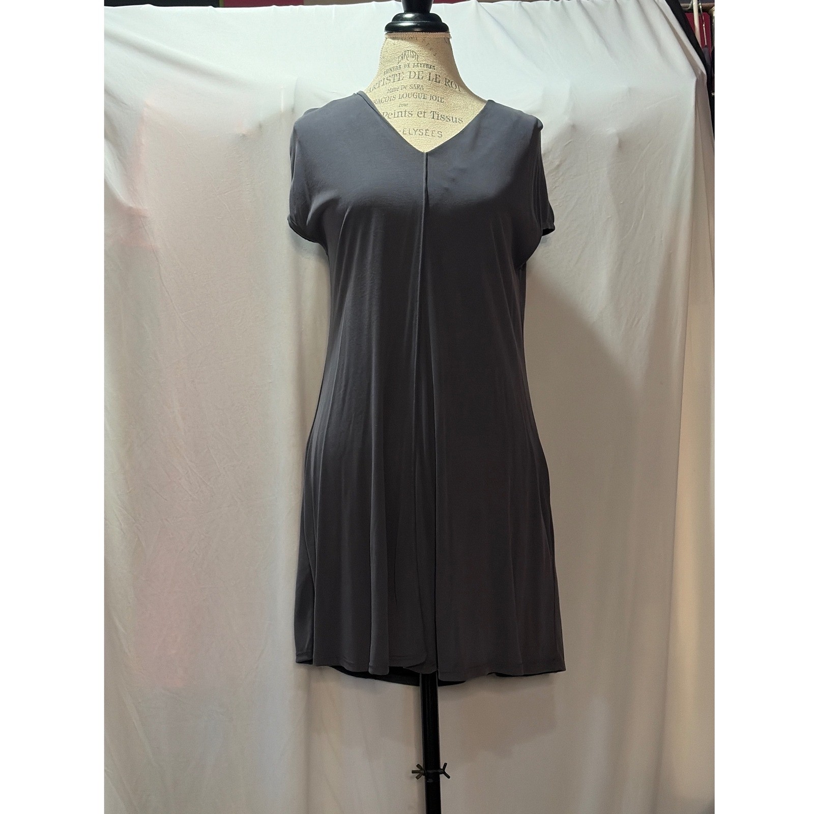 Alythea Womens V-Neck Shift Dress Charcoal Grey Modal Blend Size S D4273