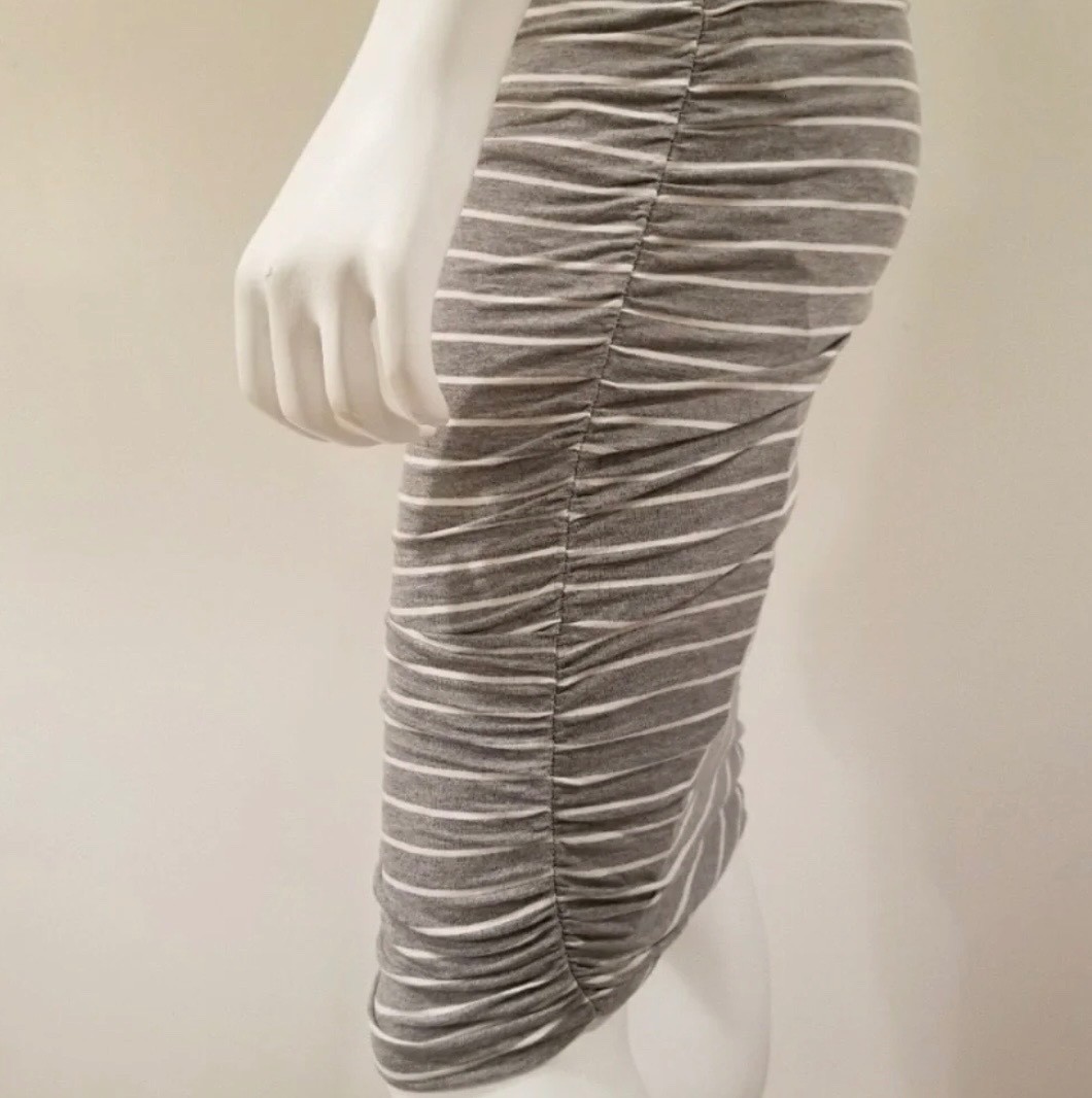 ATHLETA Dress Womens S Gray White Striped Ember Midi Racerback Sleeveless Ruched
