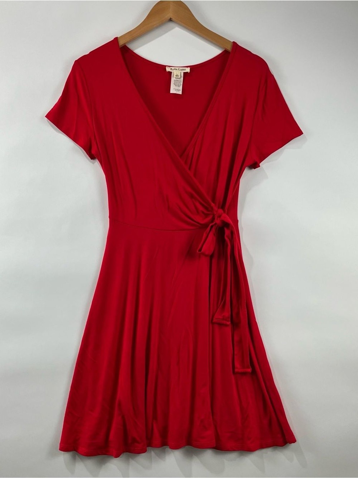 Wrap Tie Dress Stretch Short Sleeve V-Neck Fit & Flare Comfortable Soft