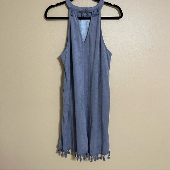 ANDREE By Unit Suede Pom Pom Blue Dress NWT size large