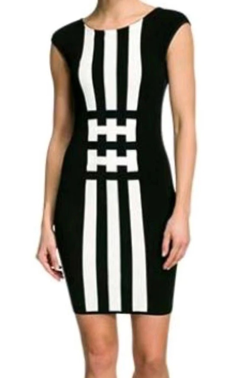 Jersey Dress Black White N6 Stripe Marc Cain 44 Plaid Dress