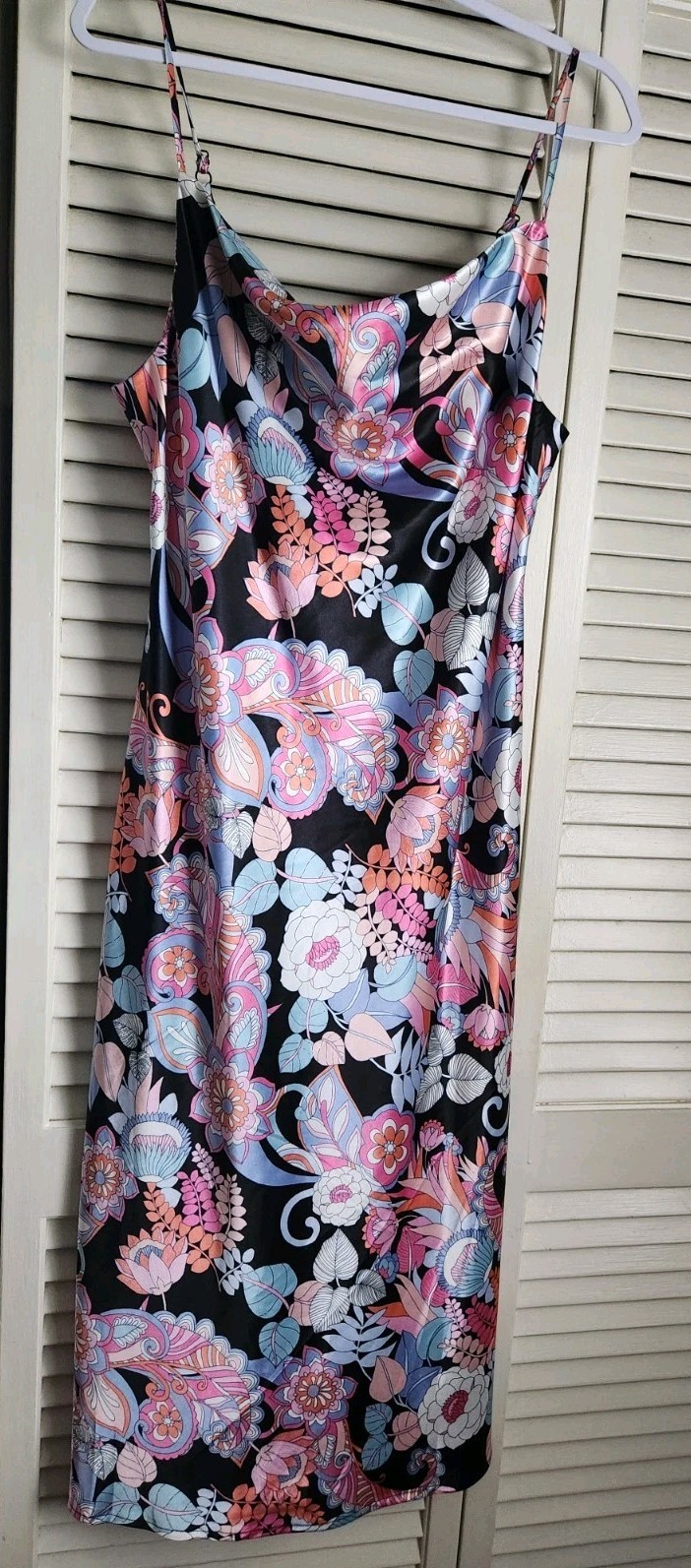 Emma & Michele Floral Satin Silky Midi/Maxi Slip Dress Large Bohemian Retro