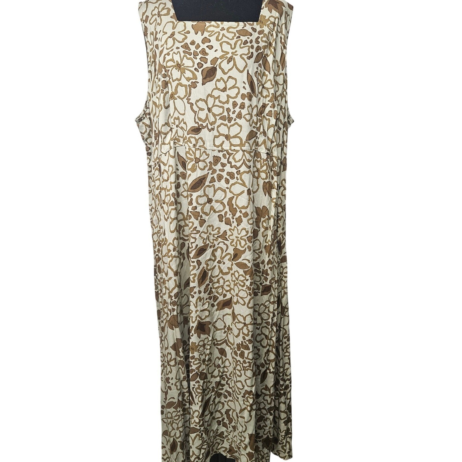 Kathie Lee Woman Plus Size 26W Green Brown Floral Rayon Sleeveless Maxi Dress
