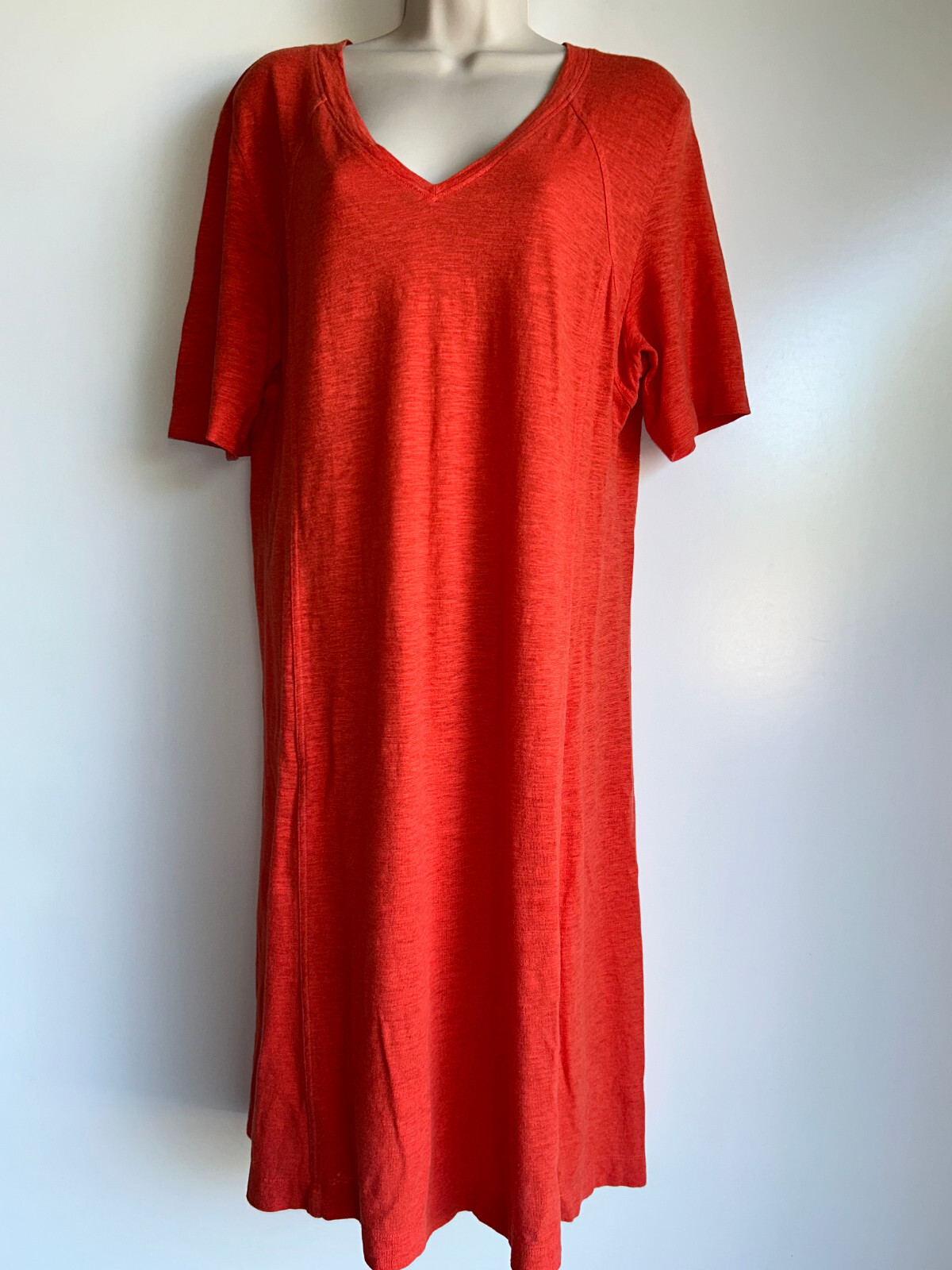 Eileen Fisher Orange V-Neck Hemp Organic Cotton Short Sleeve Dress ~Medium~ EUC