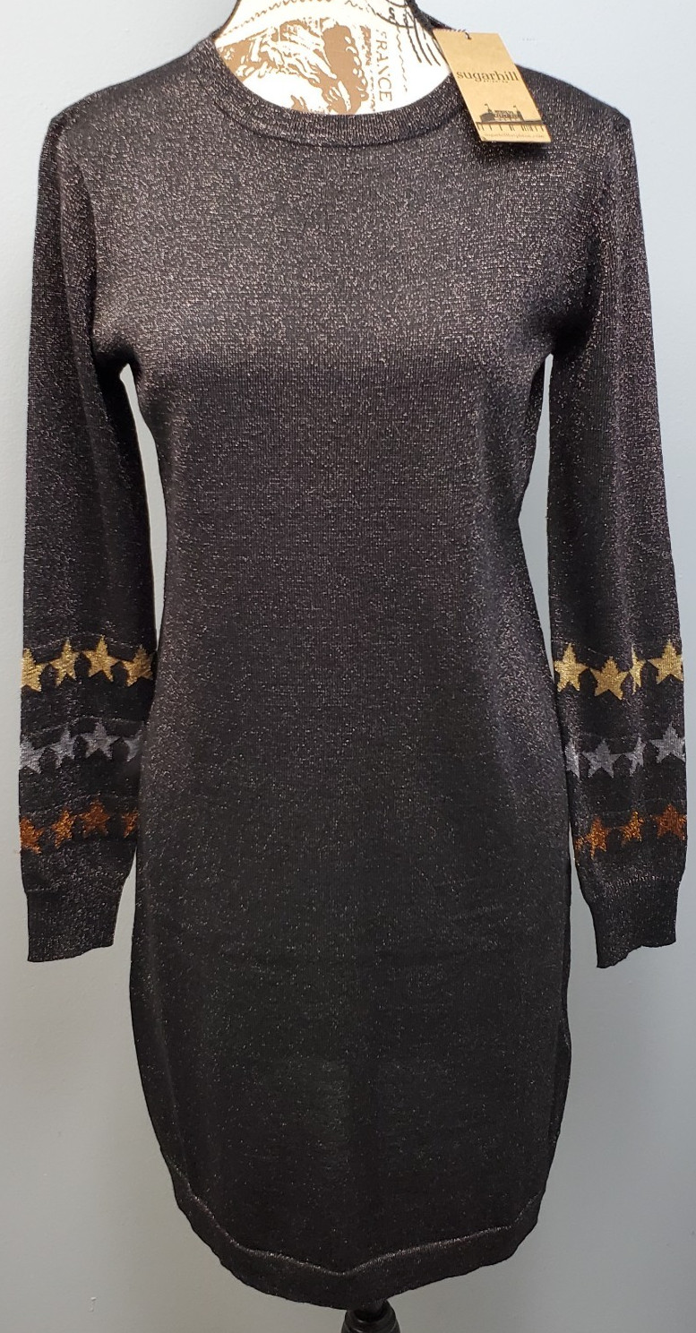 Sugarhill Brighton Sparkly Sweater Dress Women 4 Multi Metallic Knit Long Sleeve
