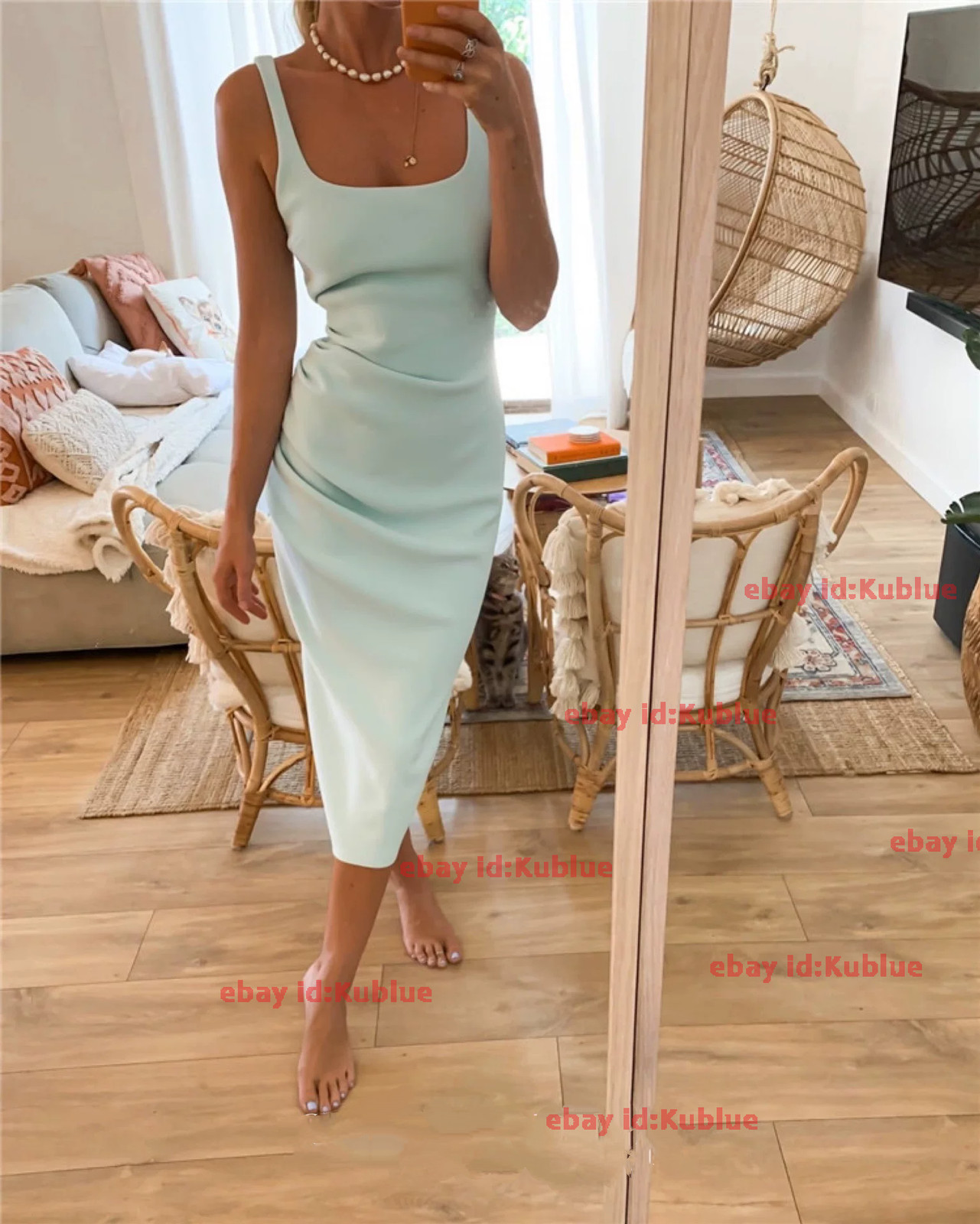 Dopamine! Elastic tight fitting bodysuit dress slim square neckline camisole NEW