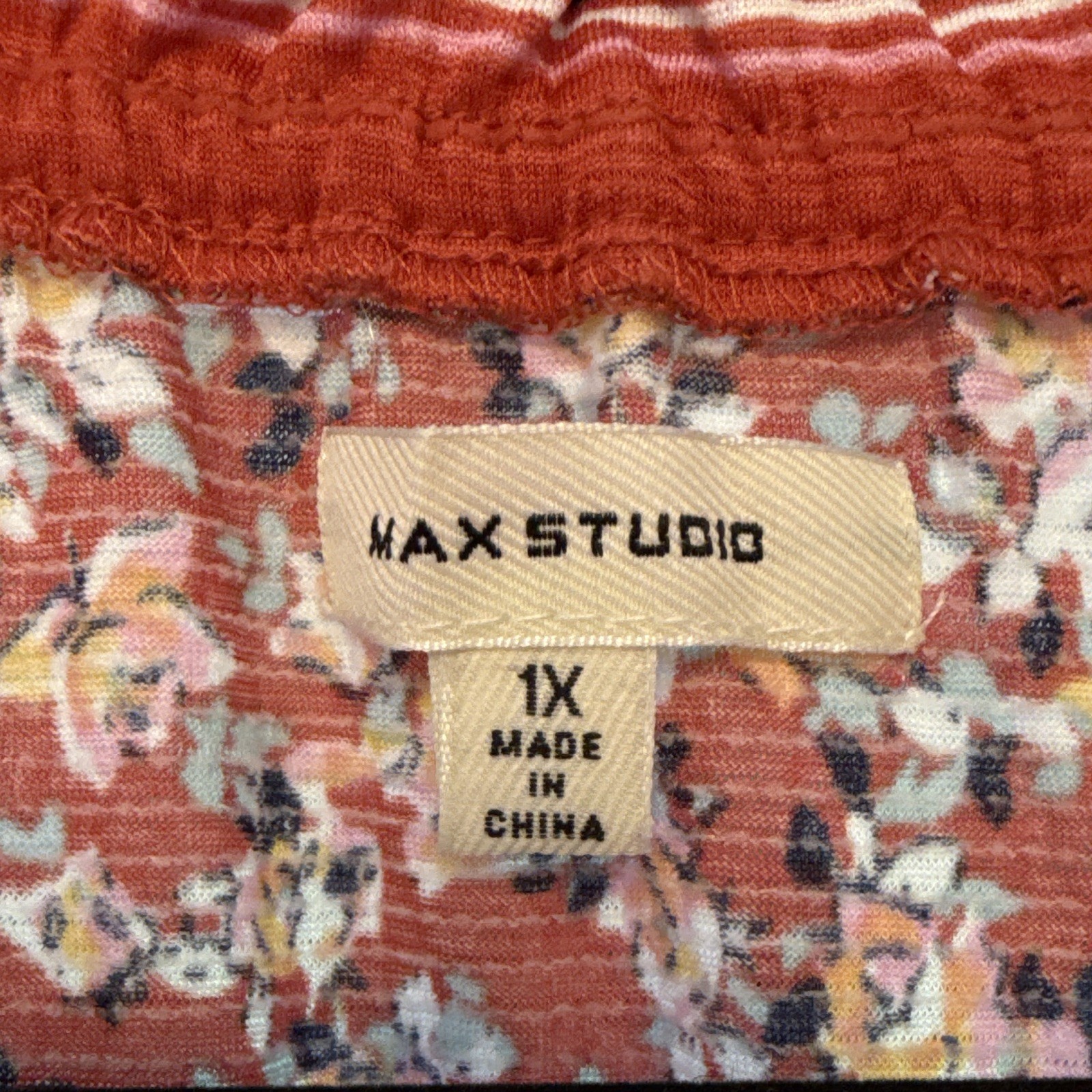 Max Studio 1X Plus Red Floral Knit Tiered V-Neck Sleeveless Knee Dress