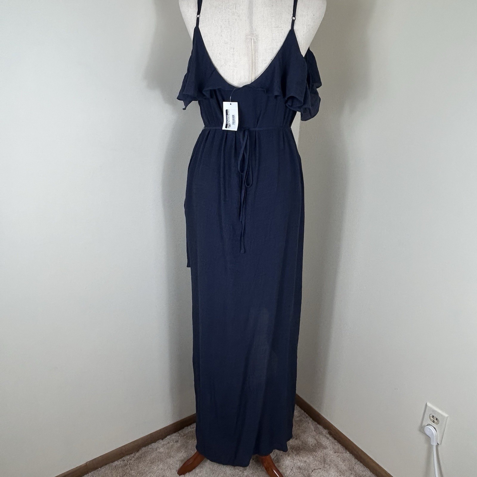 Wedding Guest Womens Large Asymmetrical Ruffle Crepe Maxi High Low Dress
