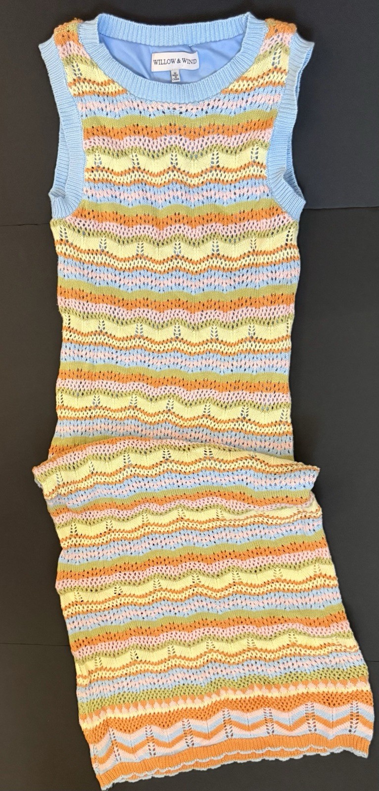 Willow & Wind Multicolor Striped Crochet Knit Sleeveless Midi Tank Dress Size M