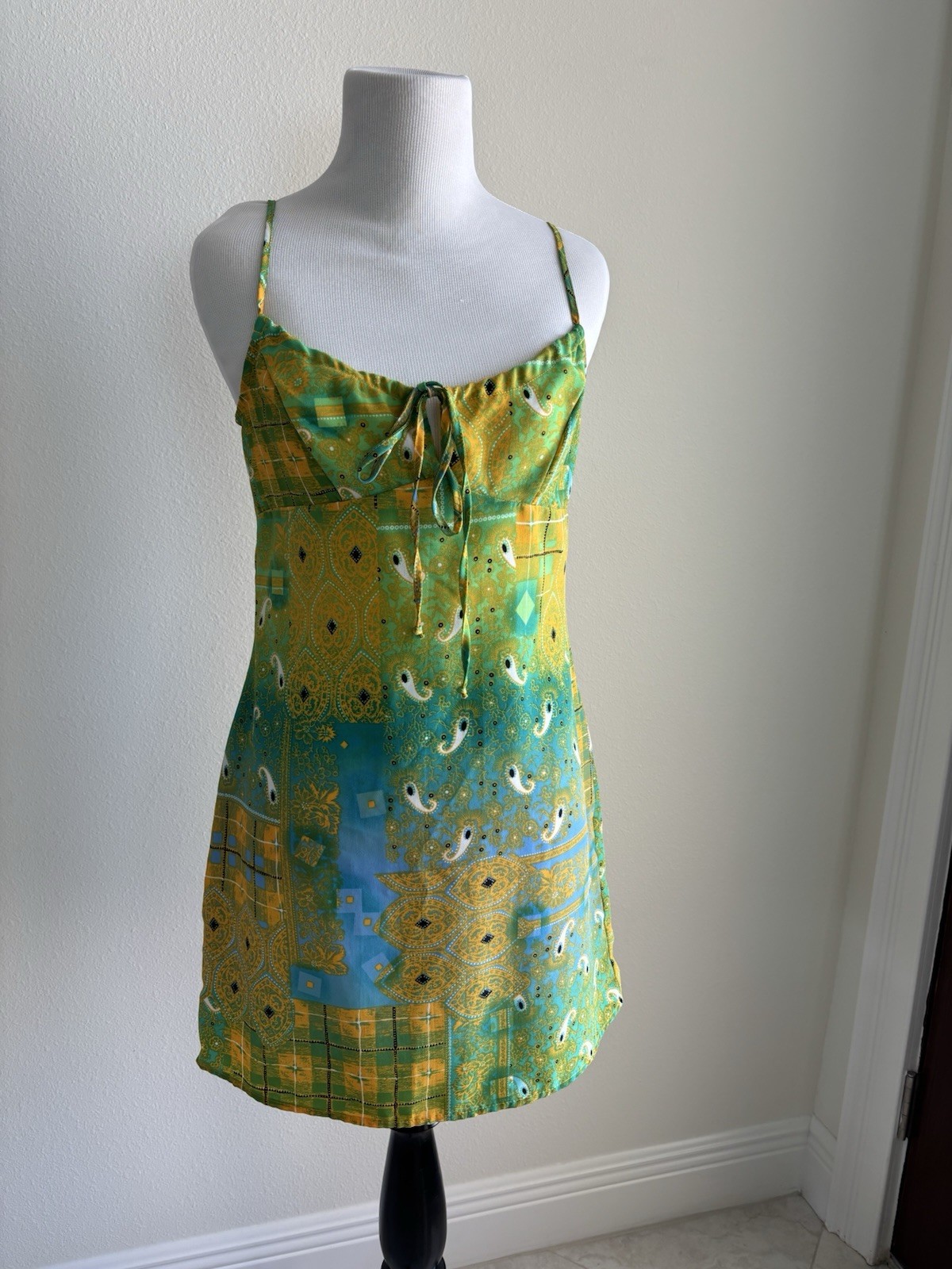 Y2K Aqua Blues Paisley Dress Zipper back Size 9 (junior)
