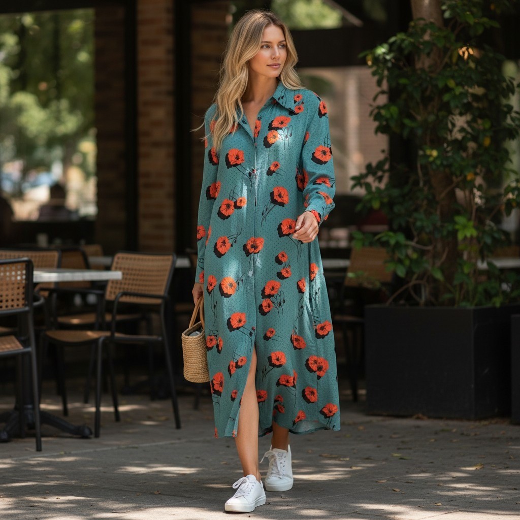 Equipment Femme Teal Blue Silk Dress Poppy Floral Shirt SZ M Midi Modest