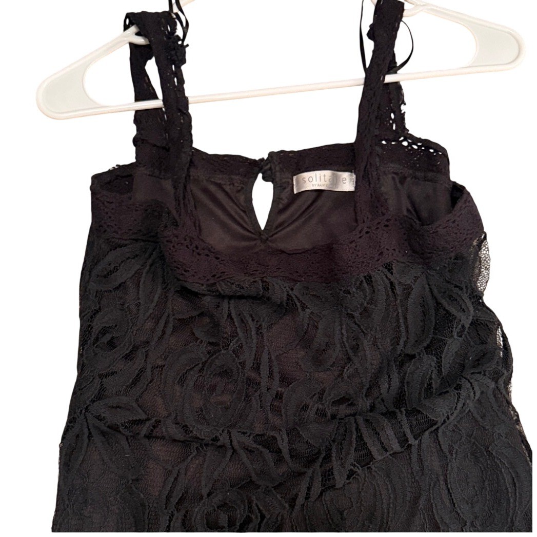 Solitaire by Ravi Khosla Black Lace Mini Dress Floral Crochet Trim Keyhole Back