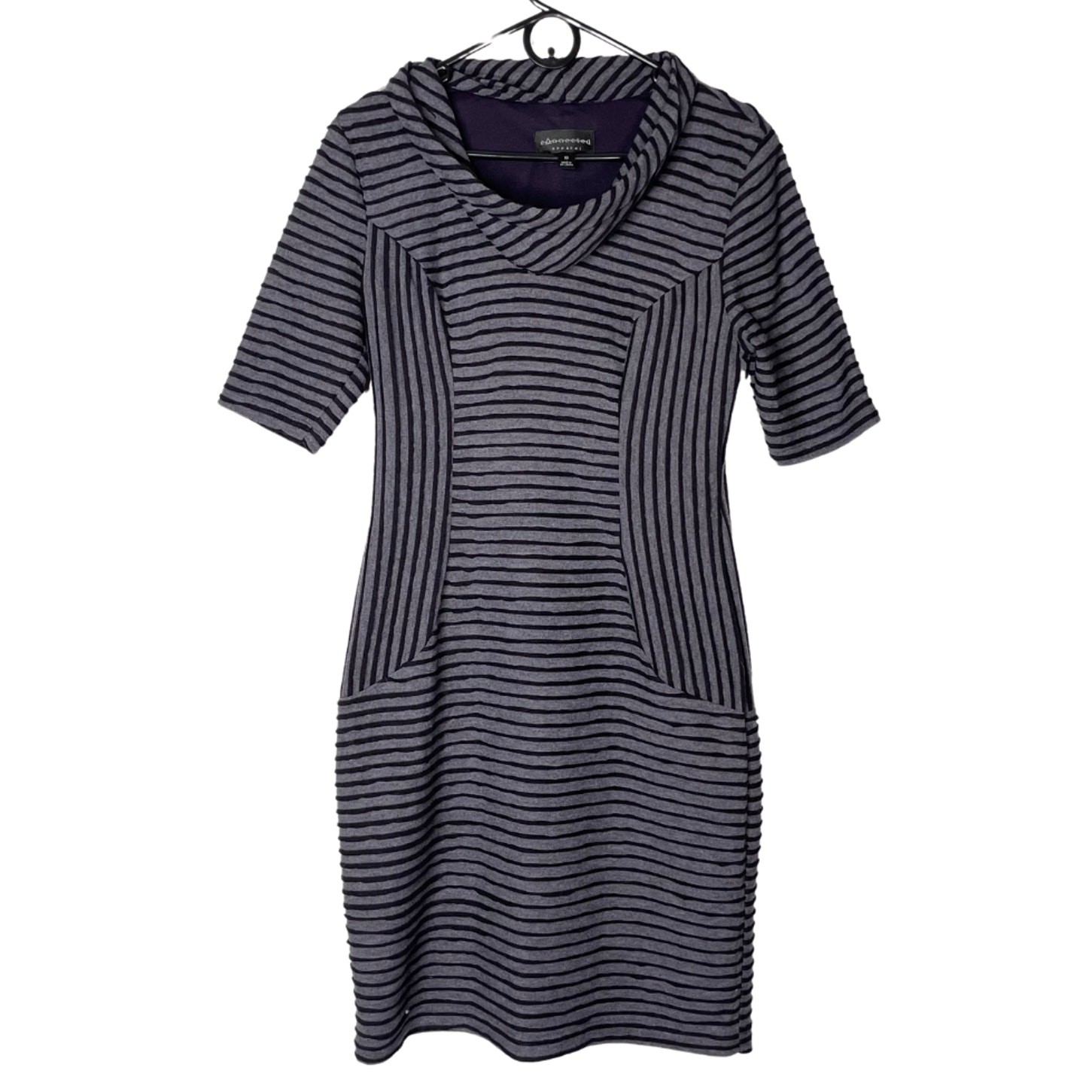 Gray Striped Cowl Neck Dress 10 Futuristic Minimalist Lagenlook Cyberpunk Rave