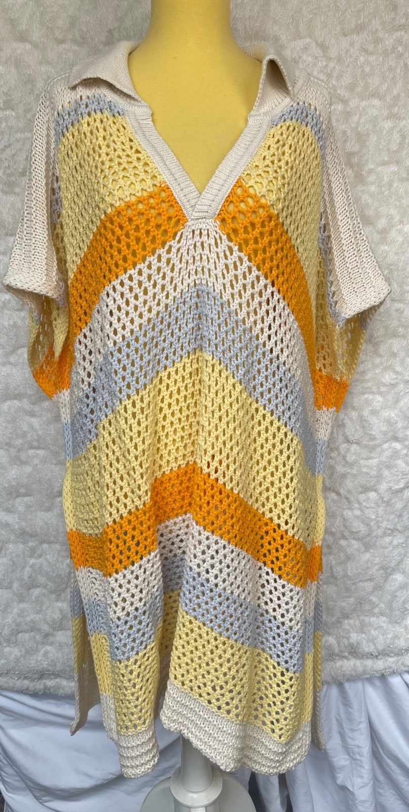 Free People Crochet Tunic Poncho Boho Festival Beach Cover Up Top