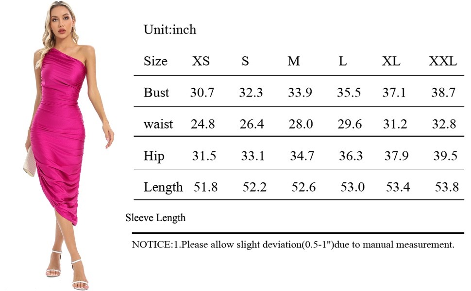 Capuffy Women’s One Shoulder Pencil Dress Ruched Bodycon Dresses MED Wine Red