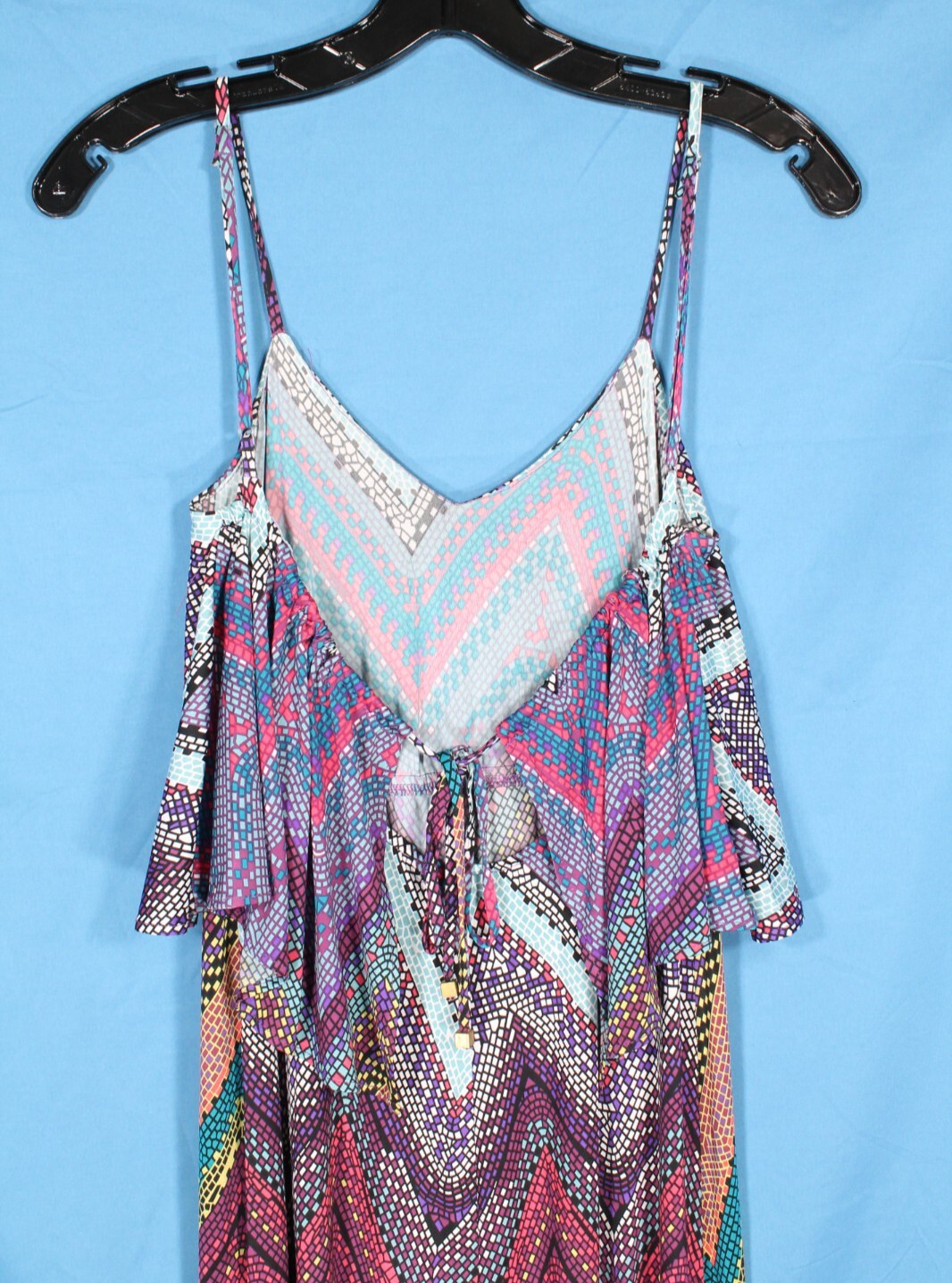 VERONICA M Stretch Knit GEOMETRIC/CHEVRON Sleeveless TIE BACK Maxi Dress Sz XS