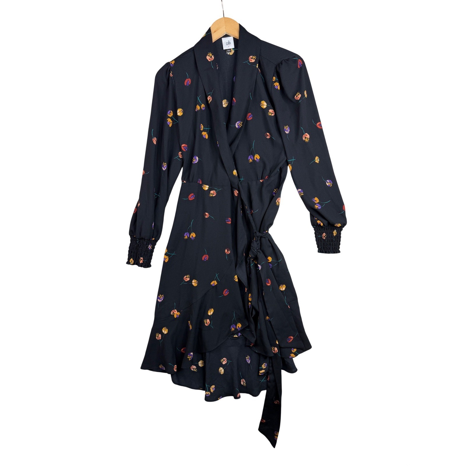 Cabi Divine Floral Print Wrap Dress size Small Black Style# 4391