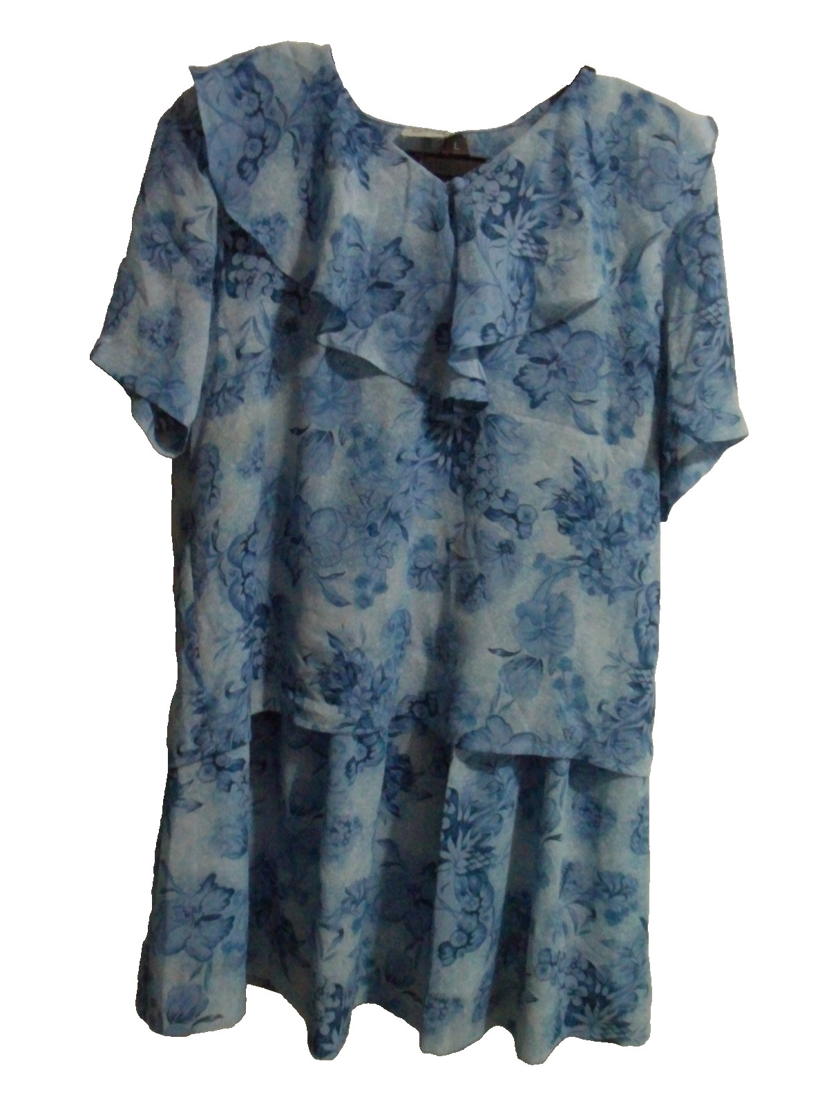 LESLIE FAY SPORTSWEAR BLOUSE & SKIRT SET – BLUE FLORAL PATTERN – PETITE