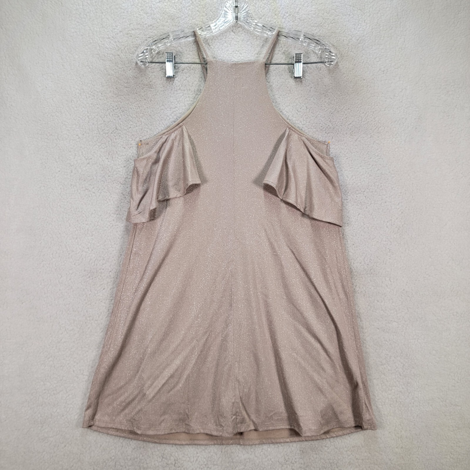 One Love Clothing Womens Dress Size S Beige Glitter Stretch Flowy Ruffled A Line