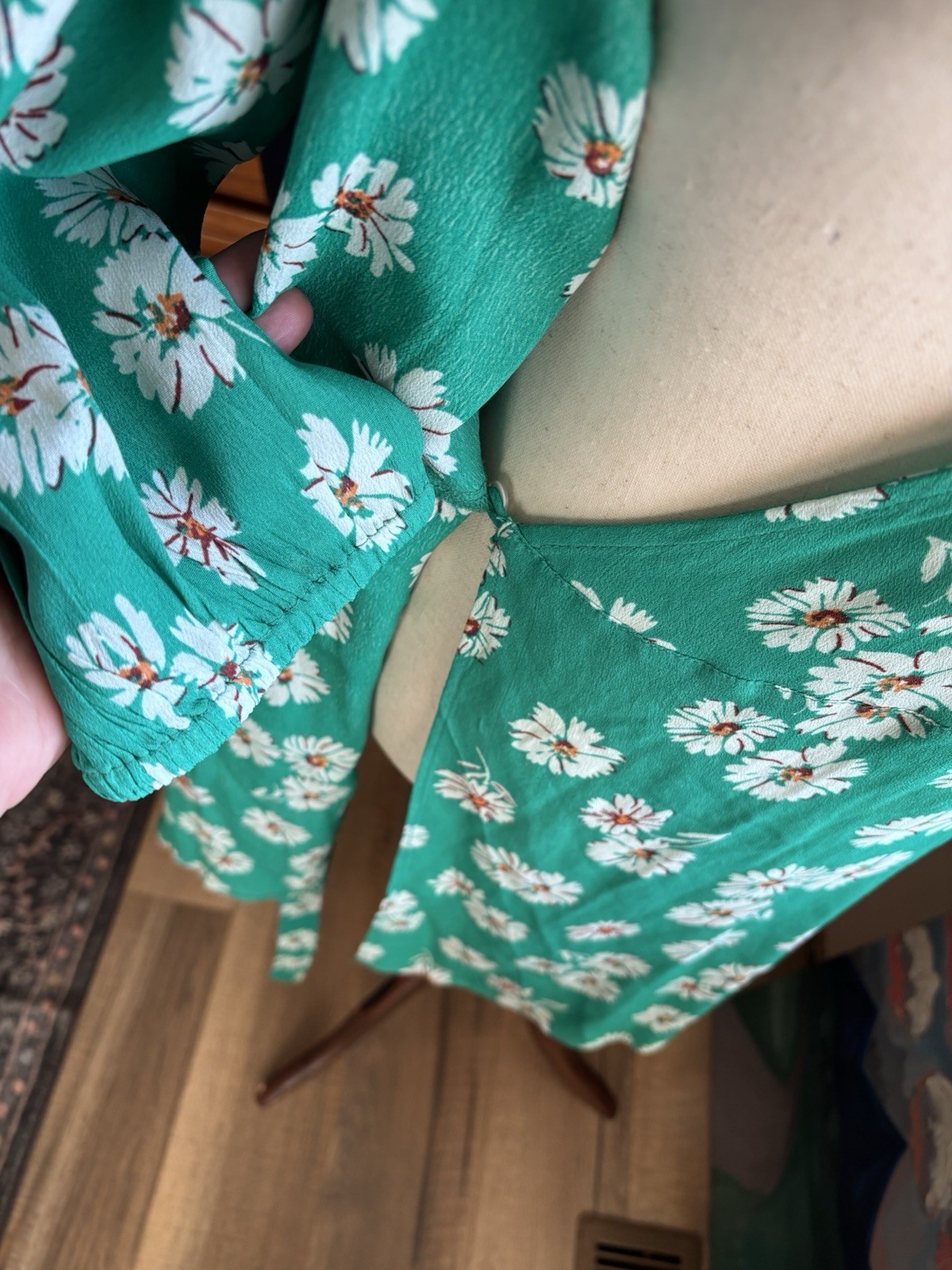 Miss Selfridge Size 8 Collared Green Floral Wrap Dress 70s Preppy New