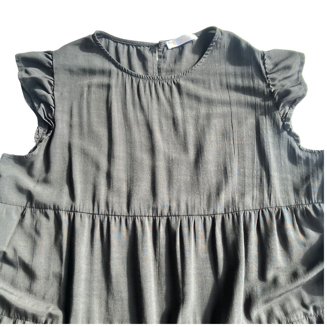Kirundo Cap Sleeve A-Line Flowy Lightweight Boho Goth Black Dress Extra Large
