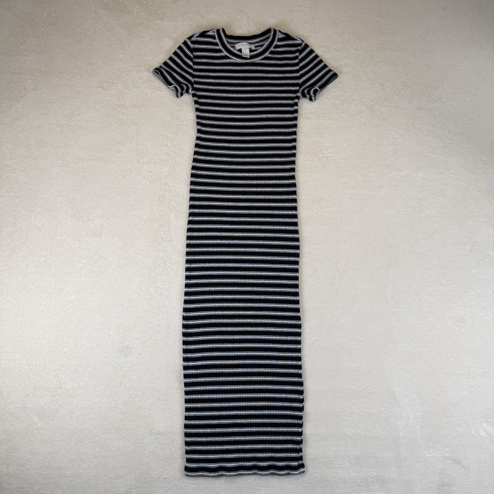 Forever 21 Midi Dress Size S Striped Stretchy Knit Bodycon Short Sleeves