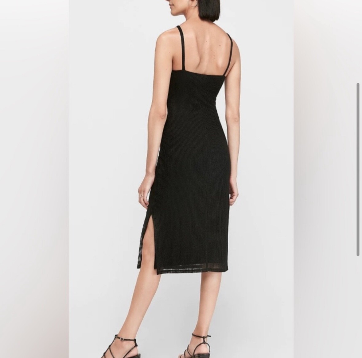 NWT Express black ribbed square neck dress, size L, lined, side slit, stretchy