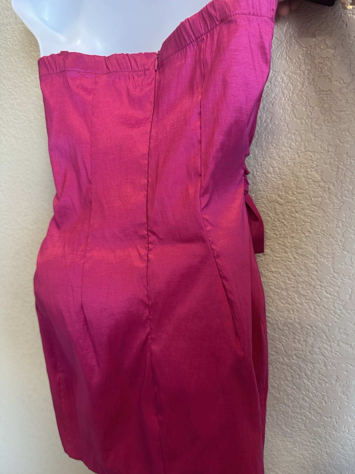 Mystic Pink Strapless Bodycon Short Dress Sweetheart Neck Bow Beaded Size S