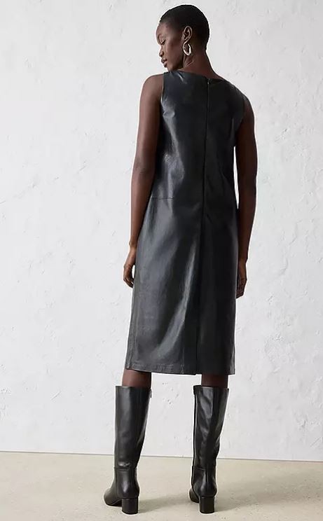 FREEMANS Sleeveless Nappa Leather Midi Dress in Black UK 12 (fmn82-3)