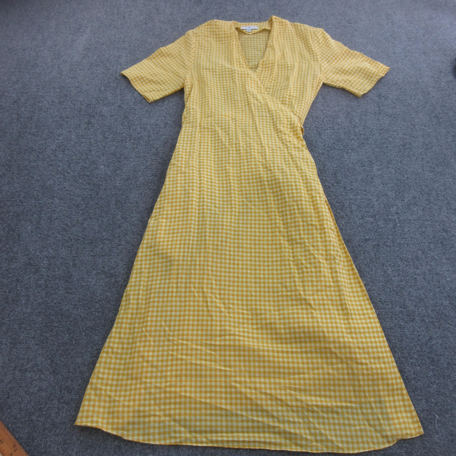 PS Paul Smith Dress Womens 38 Yellow Cotton Gingham Wrap Midi V Neck Belted