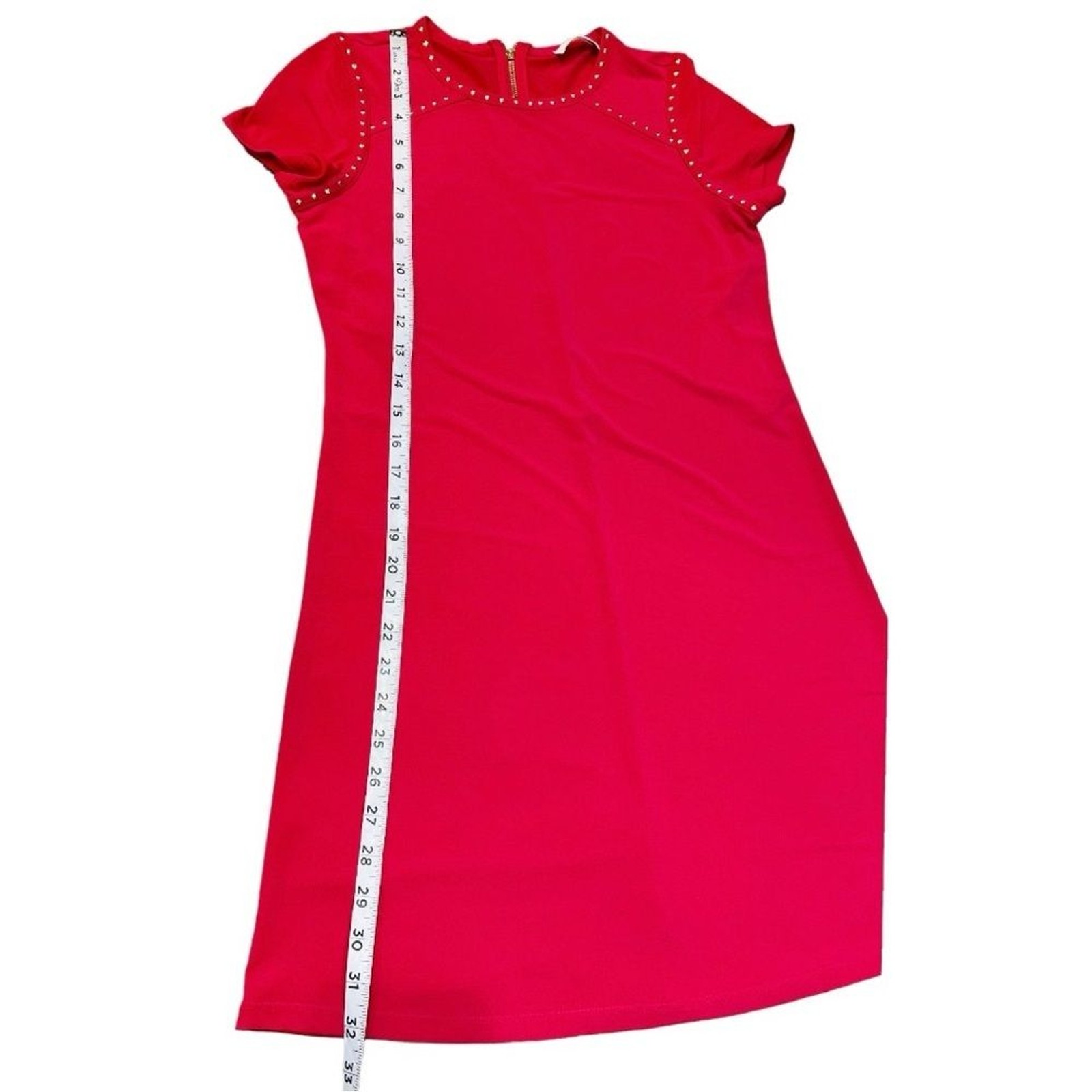Calvin Klein Red Short-Sleeve Shift Dress with Stud Trim